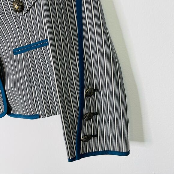 BCBG white blue stripe coastal preppy linen button blazer jacket medium - Picture 4 of 8